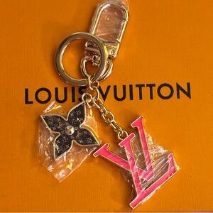 LUXURY KEY RING BAG CHARM PINK AND BROWN MONOGRAMMED